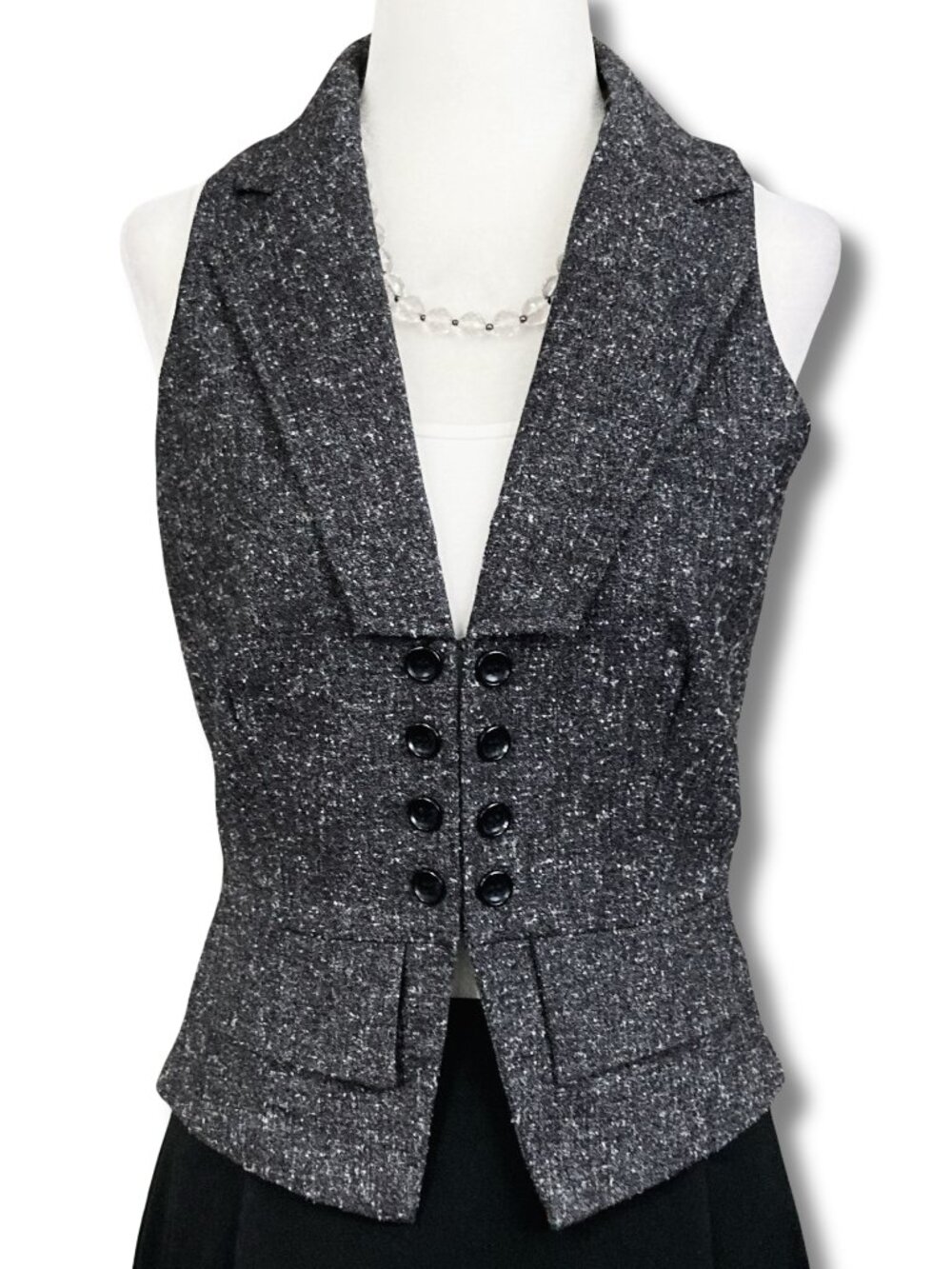 RICKI'S Vintage heathered dark grey tweed tailored vest goth steampunk XS SMALL